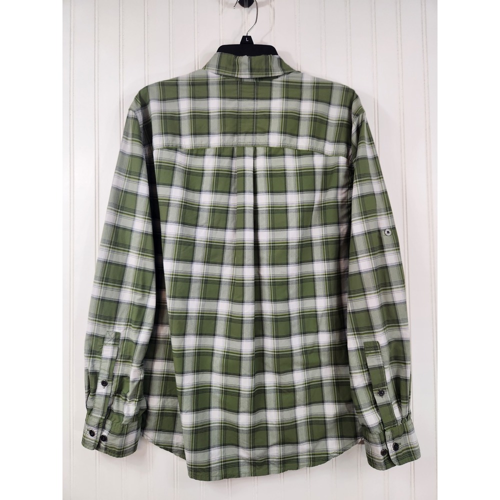 Eddie Bauer Mens Green Plaid Nylon Hiking Shirt Roll Tab Long Sleeve Vent Size M - Picture 2 of 11
